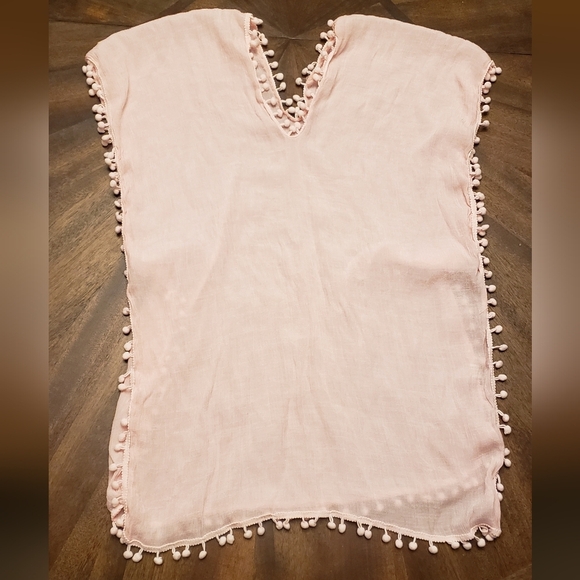 Pink Pom-Pom Trim Bathing Suit Cover Up 6x - Picture 1 of 6